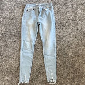 KanCan Light Wash Skinny Jeans with Distressed Hem